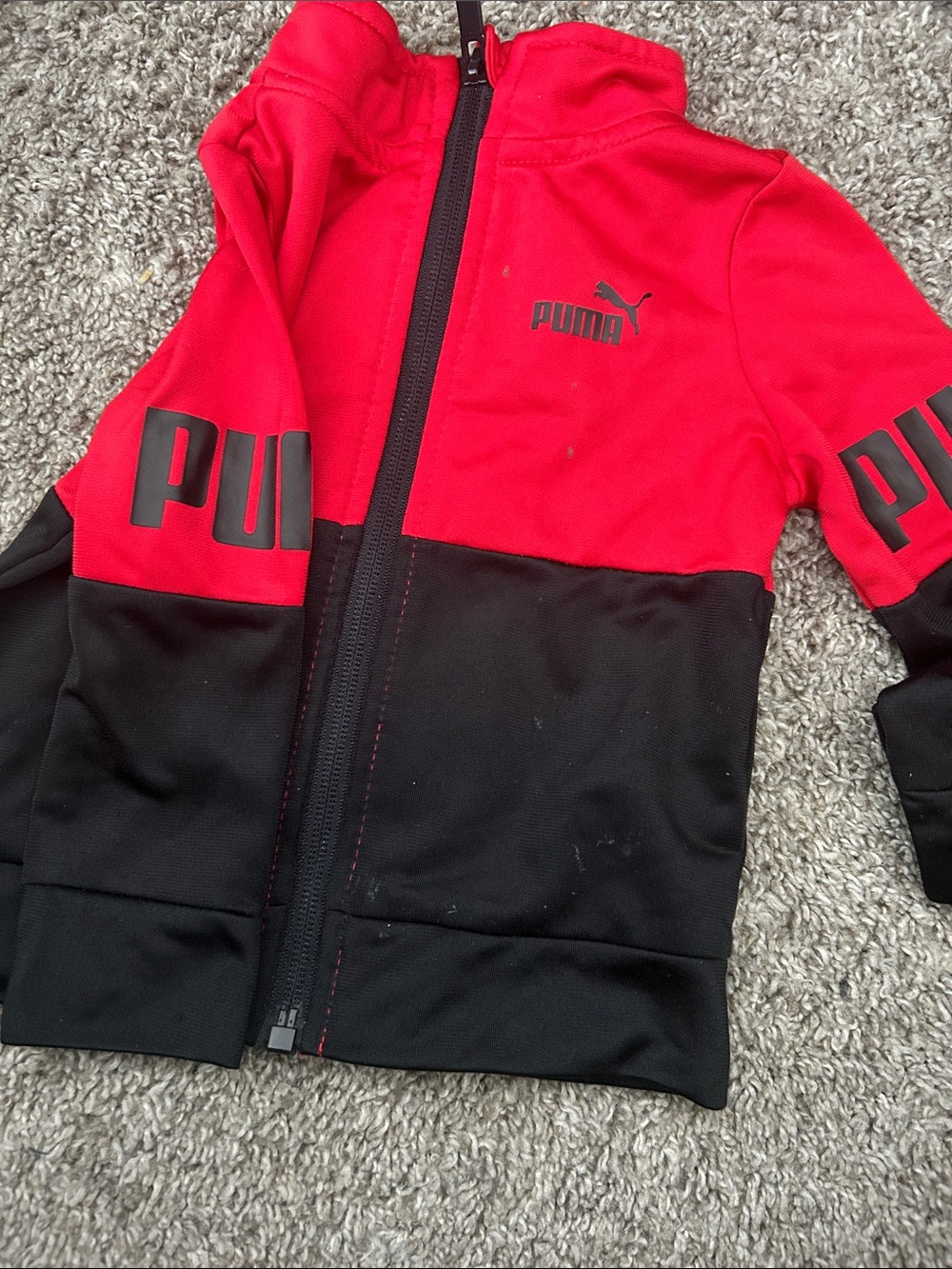 Puma Red and Black Colorblock Zip Track Jacket